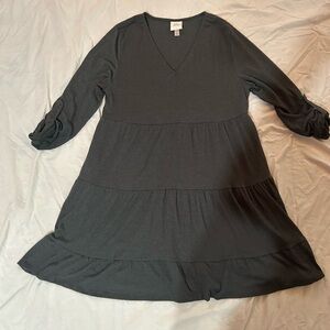 Dark Gray V-Neck Tiered Dress